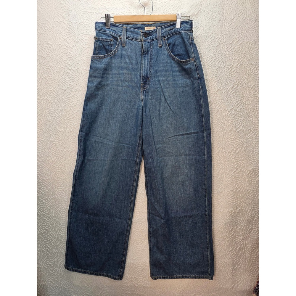 Levis Cinch Baggy Jeans Women 28 Blue Excellent High Rise Wide Leg Denim